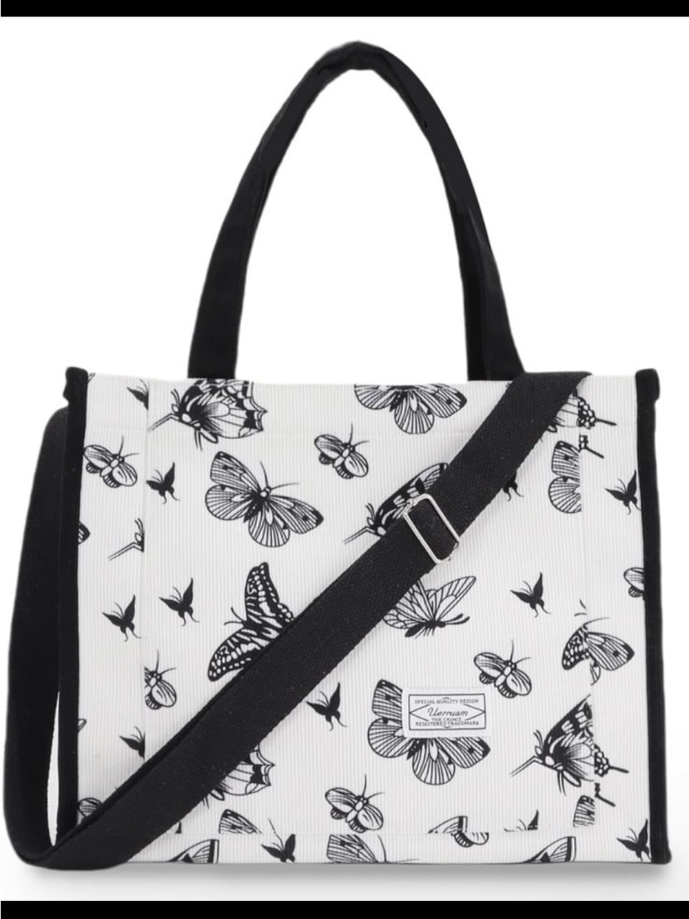 Black & White Butterfly Canvas Tote Bag - Unbranded